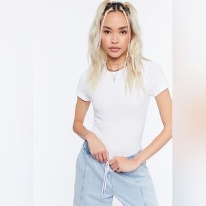 Forever 21 White Crew Neck Short Sleeve Bodysuit